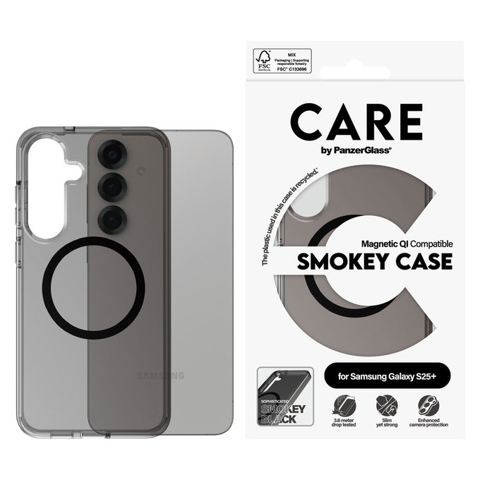 Etui Smokey z czarnym QI do Samsung Galaxy S25+, Czarne, PanzerGlass