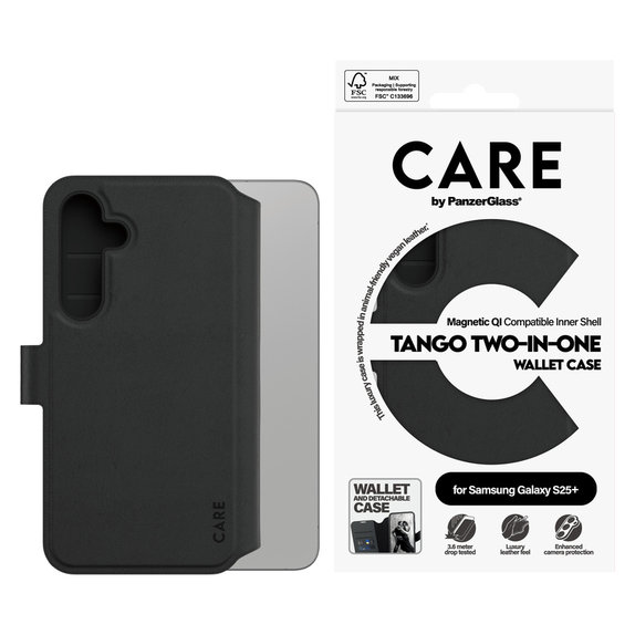 Etui Wallet Tango Two-In-One z QI do Samsung Galaxy S25+, Czarne, PanzerGlass