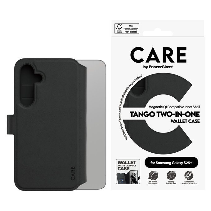 Etui Wallet Tango Two-In-One z QI do Samsung Galaxy S25+, Czarne, PanzerGlass