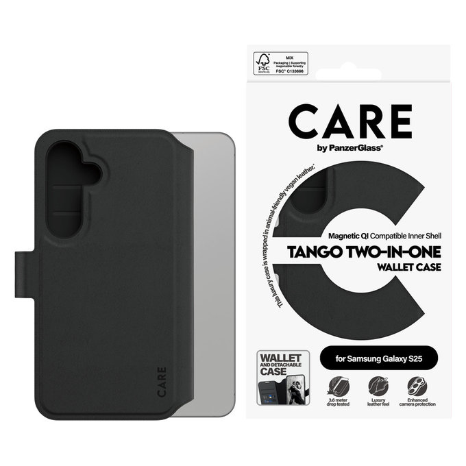 Etui Wallet Tango Two-In-One z QI do Samsung Galaxy S25, Czarne, PanzerGlass