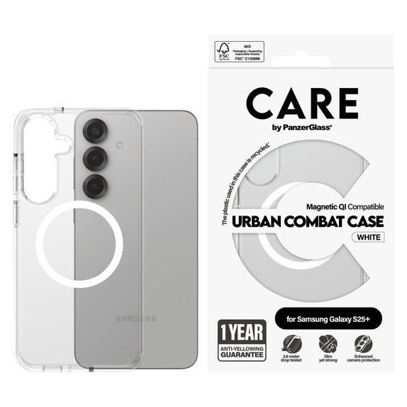Etui Urban Combat z białym QI do Samsung Galaxy S25+, Przezroczyste, PanzerGlass