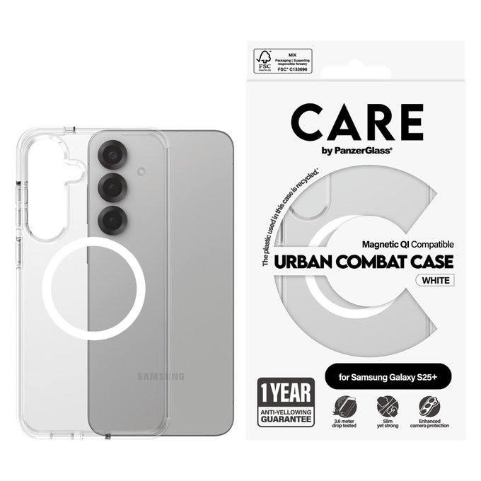 Etui Urban Combat z białym QI do Samsung Galaxy S25+, Przezroczyste, PanzerGlass