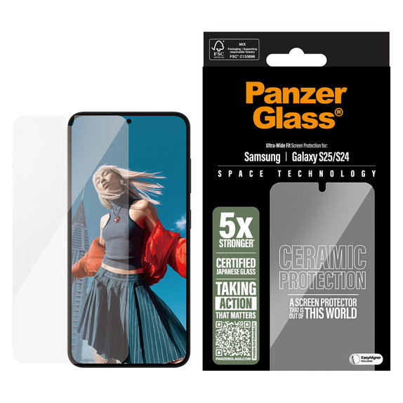 Szkło hartowane UWF Ceramic z aplikatorem do Samsung Galaxy S25, Przezroczyste, PanzerGlass