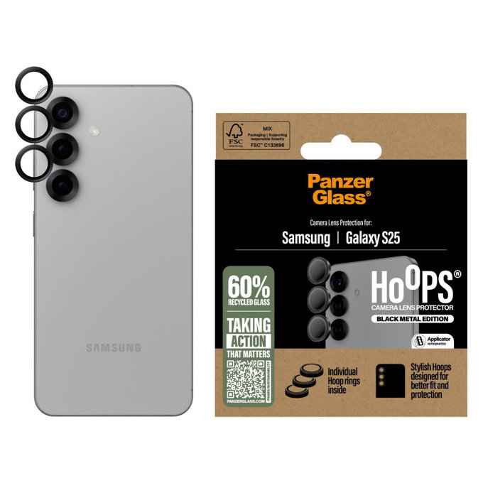 Osłona obiektywu aparatu Hoops do Samsung S25, Czarne, PanzerGlass
