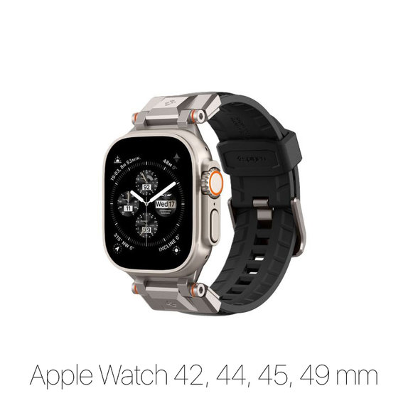 Pasek Durapro Armor PU do Apple Watch (42, 44, 45, 49mm), Czarny, Black, Spigen