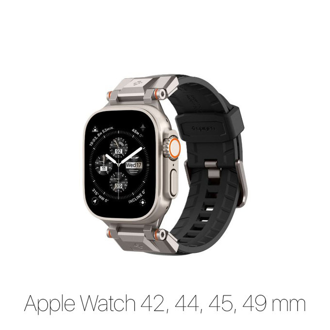 Pasek Durapro Armor PU do Apple Watch (42, 44, 45, 49mm), Czarny, Black, Spigen