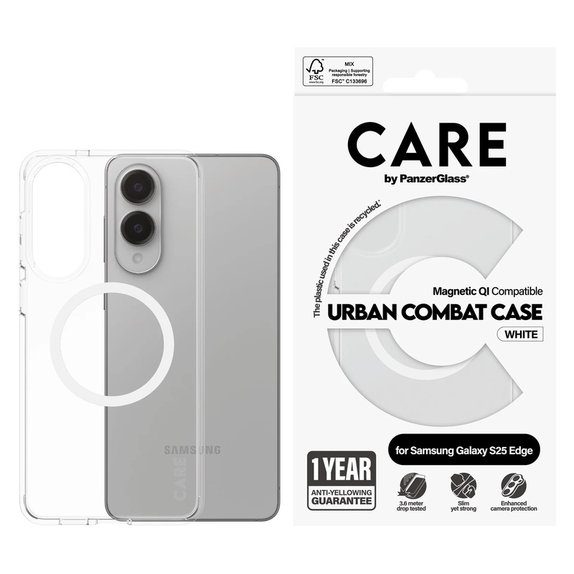 Etui Urban Combat z białym QI do Samsung Galaxy S25 Edge, Przezroczyste, PanzerGlass