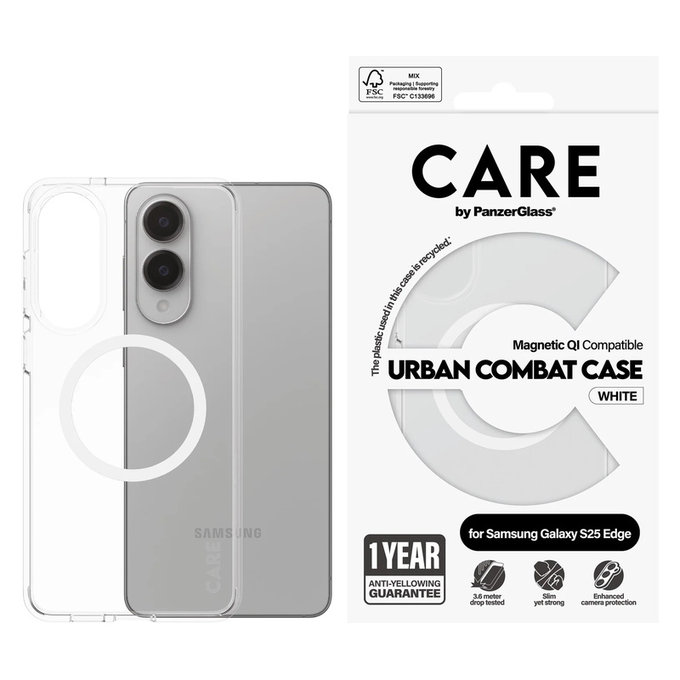 Etui Urban Combat z białym QI do Samsung Galaxy S25 Edge, Przezroczyste, PanzerGlass