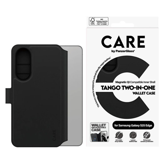 Etui Wallet Tango Two-In-One z QI do Samsung Galaxy S25 Edge, Czarne, PanzerGlass
