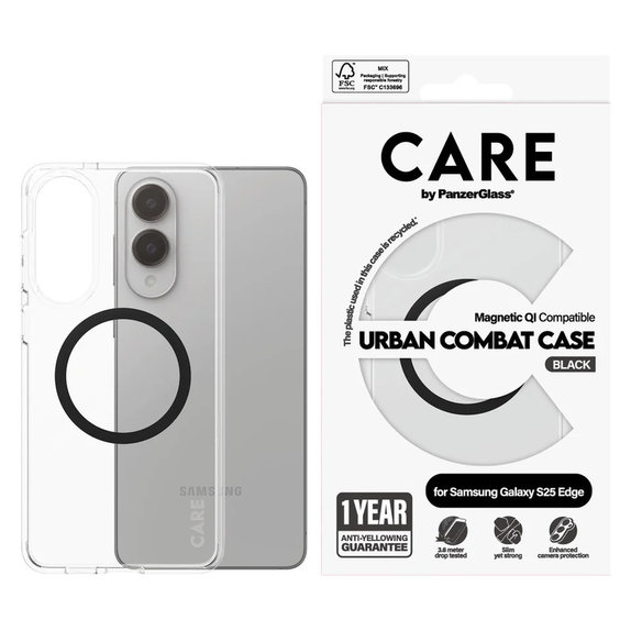 Etui Urban Combat z czarnym QI do Samsung Galaxy S25 Edge, Przezroczyste, PanzerGlass