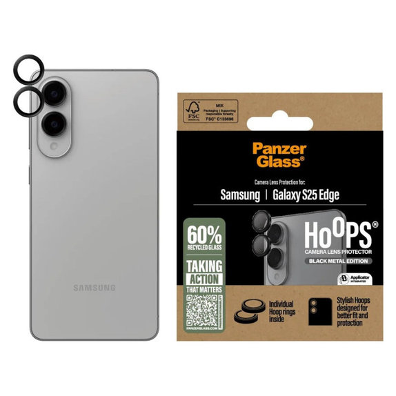 Osłona obiektywu aparatu Hoops do Samsung S25 Edge, Czarne, PanzerGlass