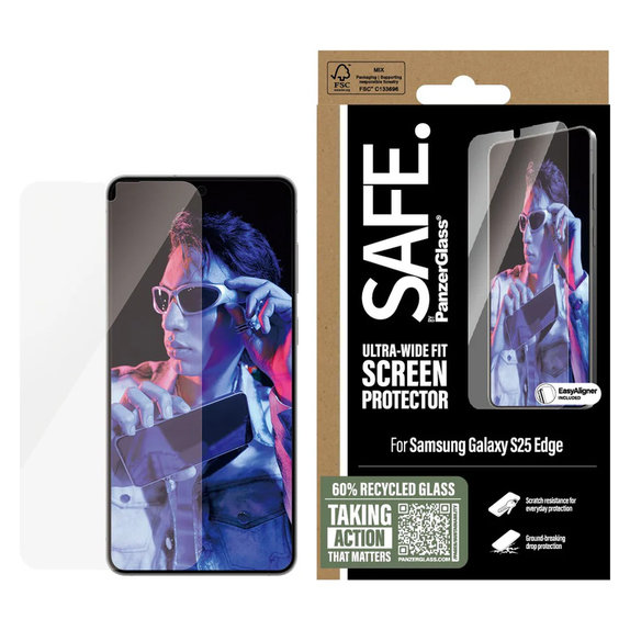 Szkło hartowane UWF z aplikatorem do Samsung Galaxy S25 Edge, Przezroczyste, SAFE by PanzerGlass