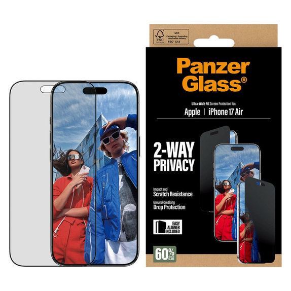 Szkło hartowane UWF 2-Way Privacy z aplikatorem do iPhone Air, Czarne, PanzerGlass