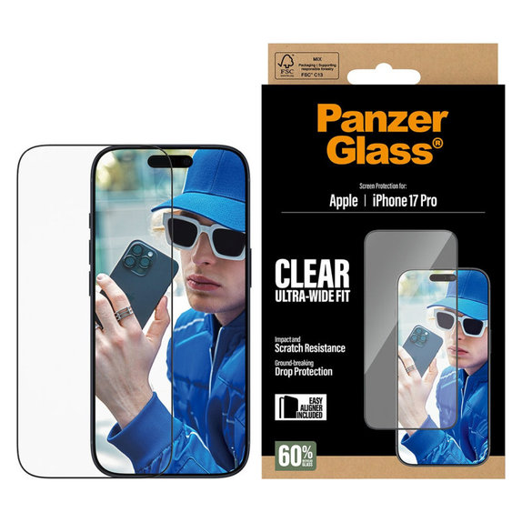 Szkło hartowane UWF z aplikatorem do iPhone 17 Pro, Czarne, PanzerGlass