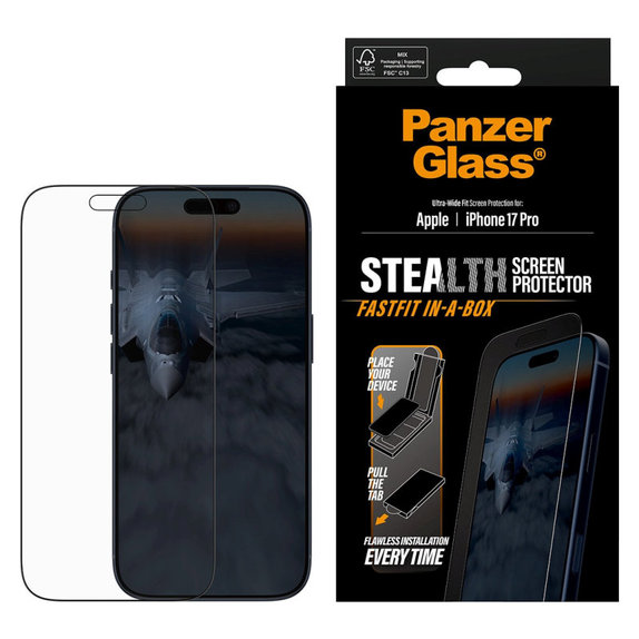 Szkło hartowane UWF Stealth z Fastfit do iPhone 17 Pro, Czarne, PanzerGlass