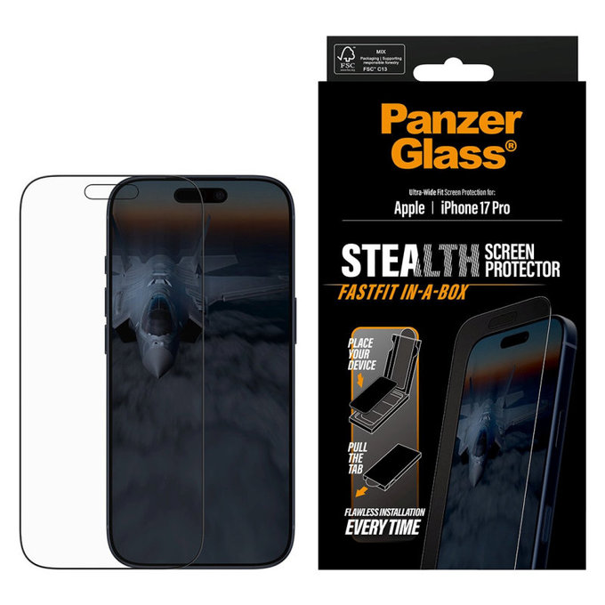 Szkło hartowane UWF Stealth z Fastfit do iPhone 17 Pro, Czarne, PanzerGlass