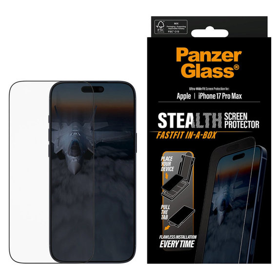 Szkło hartowane UWF Stealth z Fastfit do iPhone 17 Pro Max, Czarne, PanzerGlass