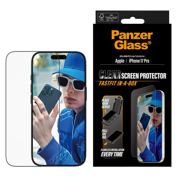 Szkło hartowane UWF z Fastfit do iPhone 17 Pro, Czarne, PanzerGlass
