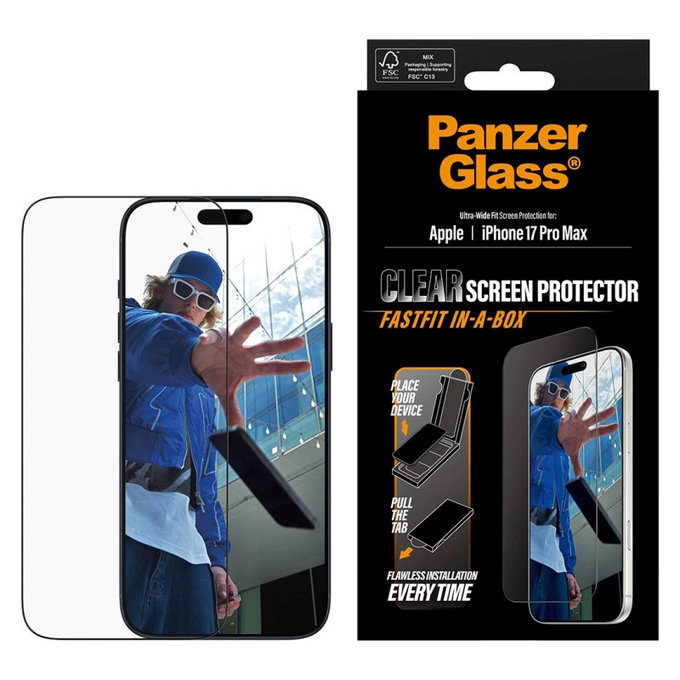Szkło hartowane UWF z Fastfit do iPhone 17 Pro Max, Czarne, PanzerGlass