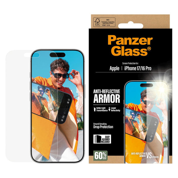 Szkło hartowane Anti-Reflective z aplikatorem do iPhone 17/16 Pro, Czarne, PanzerGlass