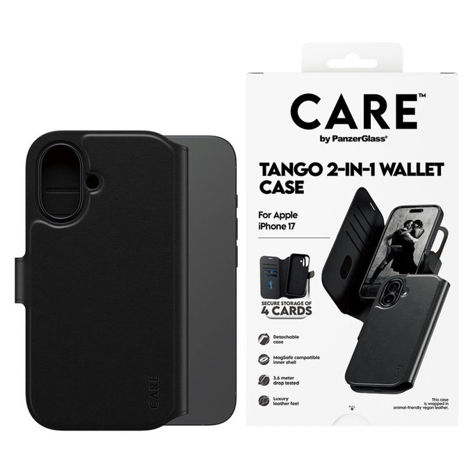 Etui Wallet Tango Two-In-One z MagSafe do iPhone 17, Czarne, CARE