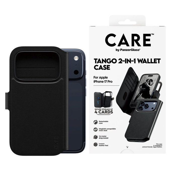 Etui Wallet Tango Two-In-One z MagSafe do iPhone 17 Pro, Czarne, CARE