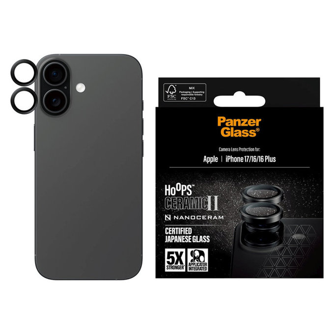 Osłona obiektywu aparatu Hoops Ceramic II do iPhone 17/16 Plus/16, Czarne, PanzerGlass