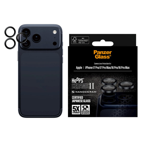 Pierścienie ochronne obiektywu kamery Hoops Ceramic II do iPhone 17 Pro Max/17 Pro/16 Pro Max/16 Pro, Czarny, PanzerGlass