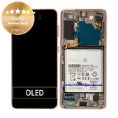 Wyświetlacz do Samsung S21 G991B, Ekran dotykowy z ramką i baterią, Fioletowy, Violet, GH82-27254B, Genuine Service Pack