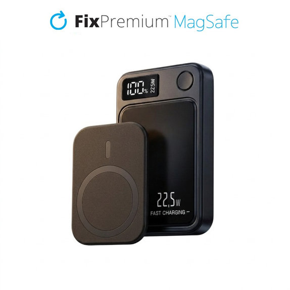 PowerBank MagSafe 5000mAh z wyświetlaczem LED | czarny | FixPremium