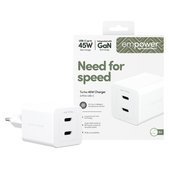 Adapter podróżny Grand Prix 2x USB-C, GaN, 45 W PD, Srebrno-biały, empower