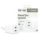 Adapter podróżny Grand Prix 2x USB-C, GaN, 45 W PD, Srebrno-biały, PanzerGlass