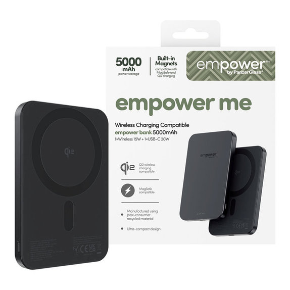 Bezprzewodowy PowerBank 5000 mAh, 20 W, kompatybilny z MagSafe, Qi2/USB-C, Space Black, empower