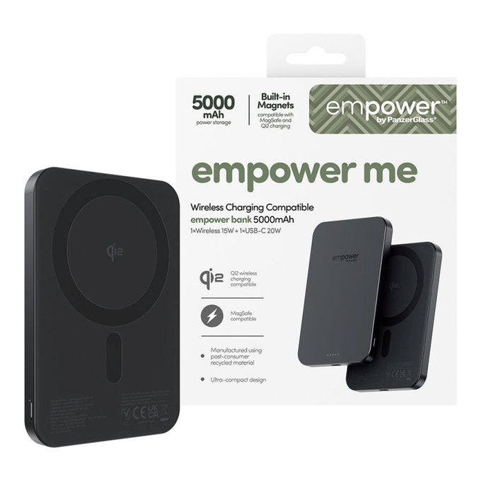 Bezprzewodowy PowerBank 5000 mAh, 20 W, kompatybilny z MagSafe, Qi2/USB-C, Space Black, empower