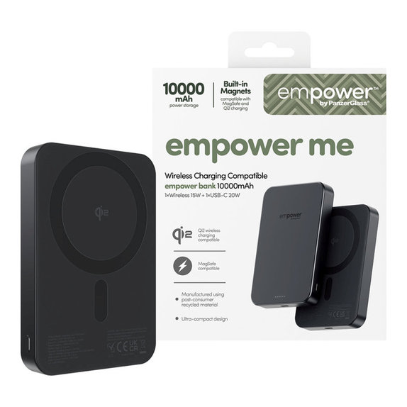 Bezprzewodowy PowerBank 10000 mAh, 20 W, kompatybilny z MagSafe, Qi2/USB-C, Space Black, empower