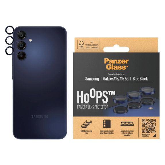 Osłona obiektywu aparatu Hoops do Samsung A15/A15 5G, Niebieskie/Czarne, PanzerGlass