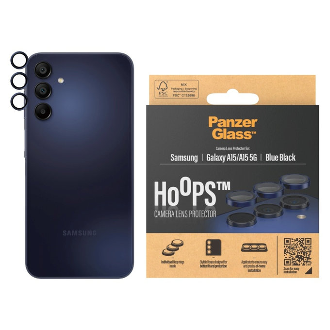 Osłona obiektywu aparatu Hoops do Samsung A15/A15 5G, Niebieskie/Czarne, PanzerGlass