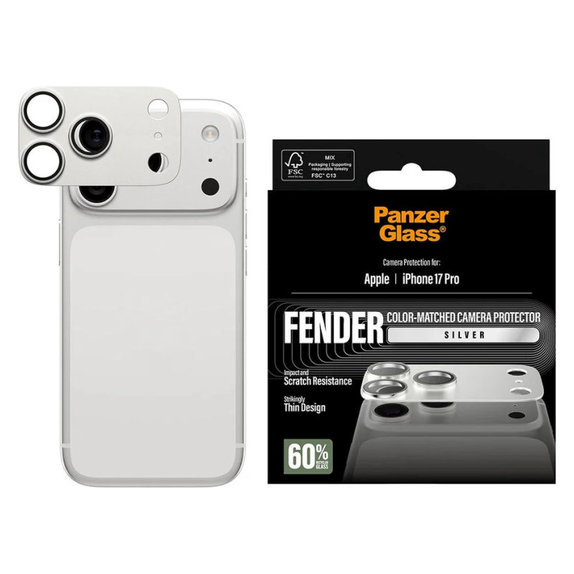 Pierścienie ochronne obiektywu kamery Fender do iPhone 17 Pro, Srebrny, PanzerGlass