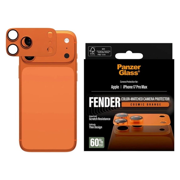 Pierścienie ochronne obiektywu kamery Fender do iPhone 17 Pro Max, Pomarańczowy, PanzerGlass