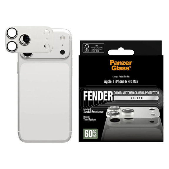 Pierścienie ochronne obiektywu kamery Fender do iPhone 17 Pro Max, Srebrny, PanzerGlass