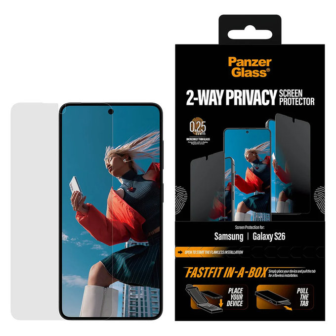 Szkło hartowane UWF 2-Way Privacy z FASTFIT In-A-Box do Samsung Galaxy S26, Przezroczyste, PanzerGlass