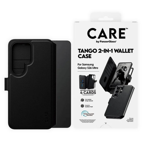 Etui Wallet Tango Two-In-One z QI do Samsung S26 Ultra, Czarny, CARE