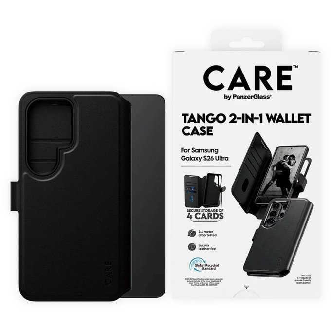 Etui Wallet Tango Two-In-One z QI do Samsung S26 Ultra, Czarny, CARE