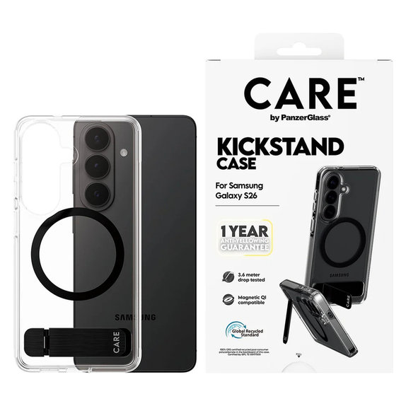 Etui Kickstand z czarnym QI do Samsung Galaxy S26, Przezroczyste, PanzerGlass
