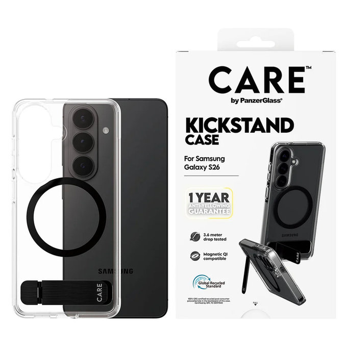 Etui Kickstand z czarnym QI do Samsung Galaxy S26, Przezroczyste, PanzerGlass