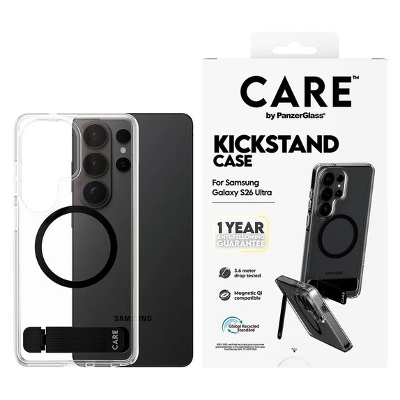 Etui Kickstand z czarnym QI do Samsung Galaxy S26 Ultra, Przezroczyste, PanzerGlass
