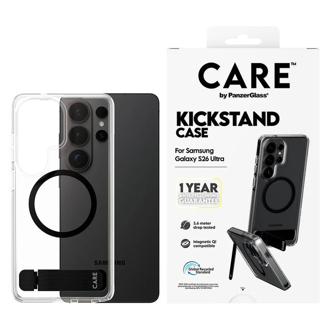 Etui Kickstand z czarnym QI do Samsung Galaxy S26 Ultra, Przezroczyste, PanzerGlass
