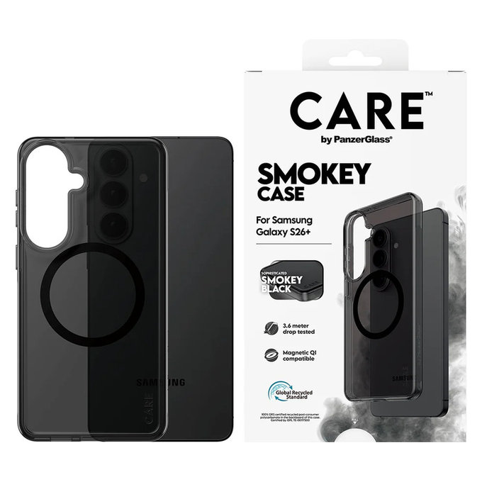 Etui Smokey z czarnym QI do Samsung Galaxy S26+, Czarne, PanzerGlass