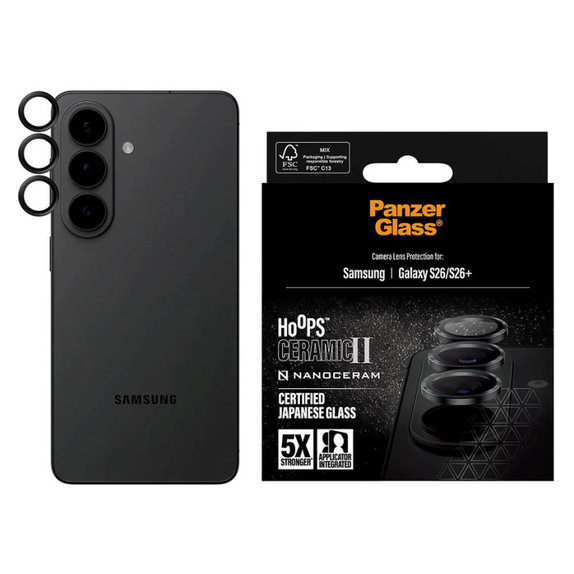 Pierścienie ochronne obiektywu kamery Hoops Ceramic II do Samsung S26/S26+, Czarny, PanzerGlass