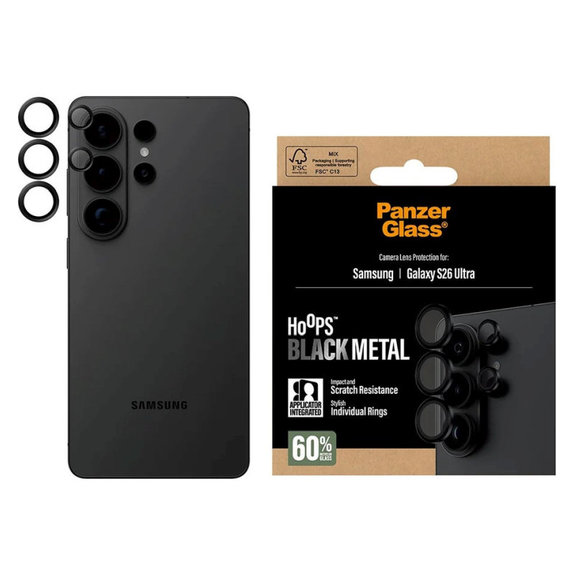 Pierścienie ochronne obiektywu kamery Hoops do Samsung S26 Ultra, Czarny, PanzerGlass